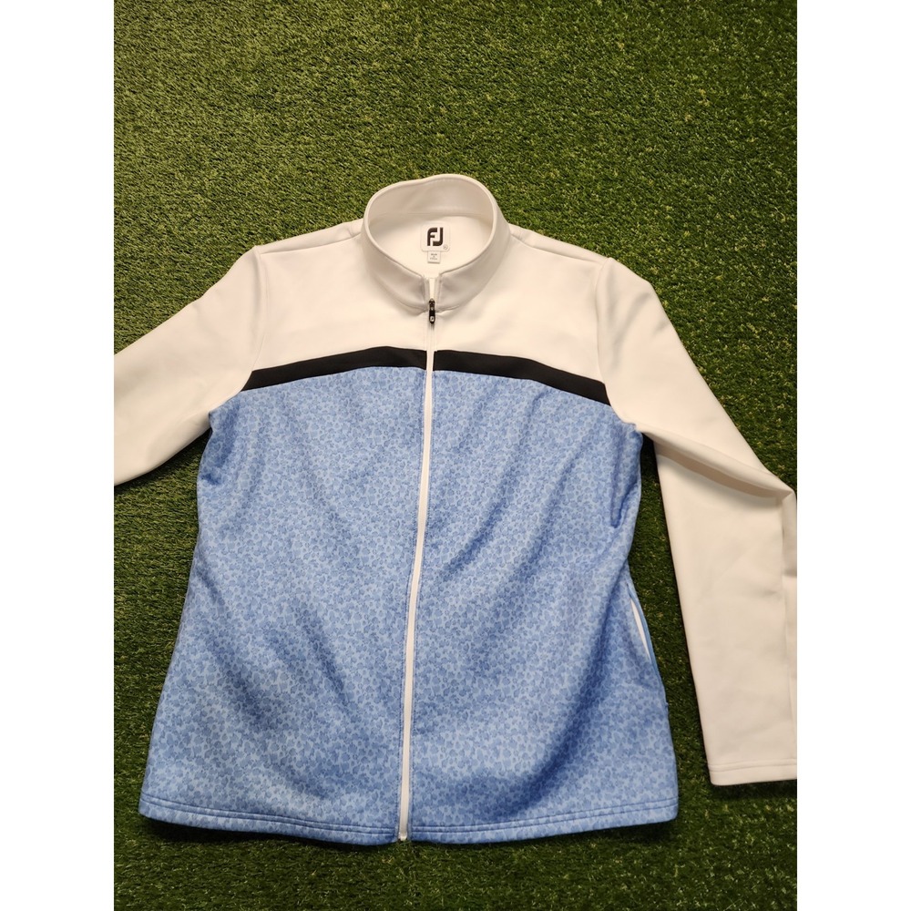 Footjoy Full Zip Golf Light Weight Jacket White Blue Women's Extra Large XL